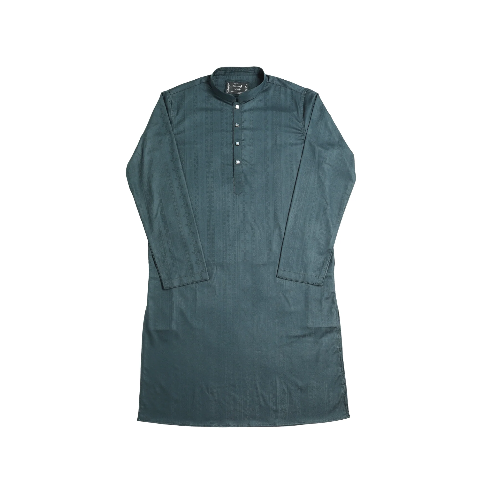 VIBRANT TEAL BLUE BLENDED COTTON PANJABI WITH JACQUARD PRINT - Image 4