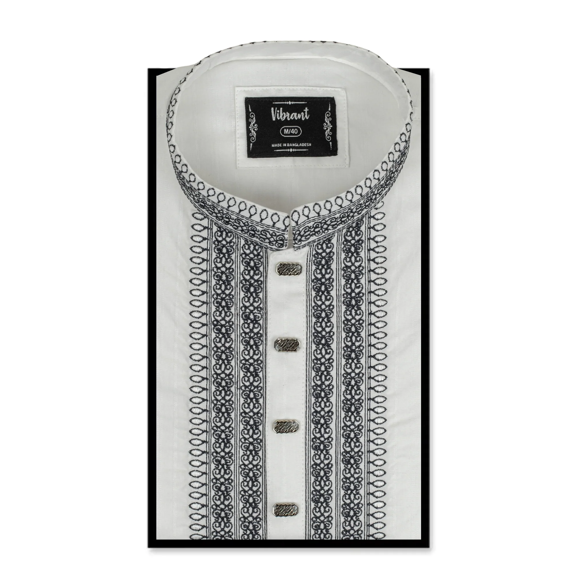 VIBRANT WHITE COTTON PANJABI WITH EMBROIDERY WORK