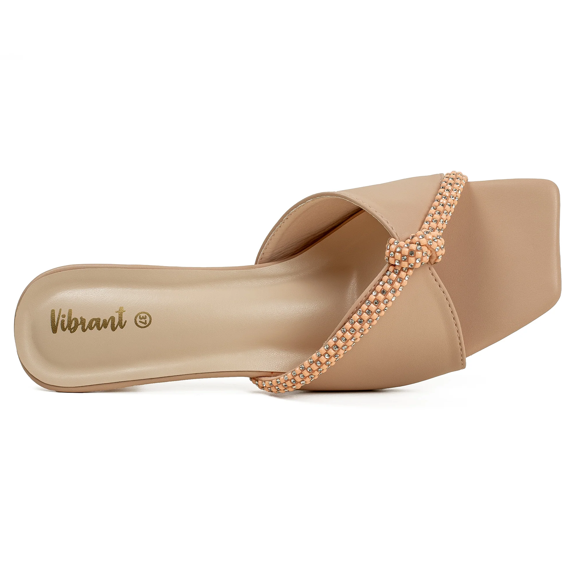 Vibrant Women's Beige Kitten Heel Sandals – Elegant Pearl Strap, PU Leather, Cushioned Insole for Fashion Lovers - Image 2