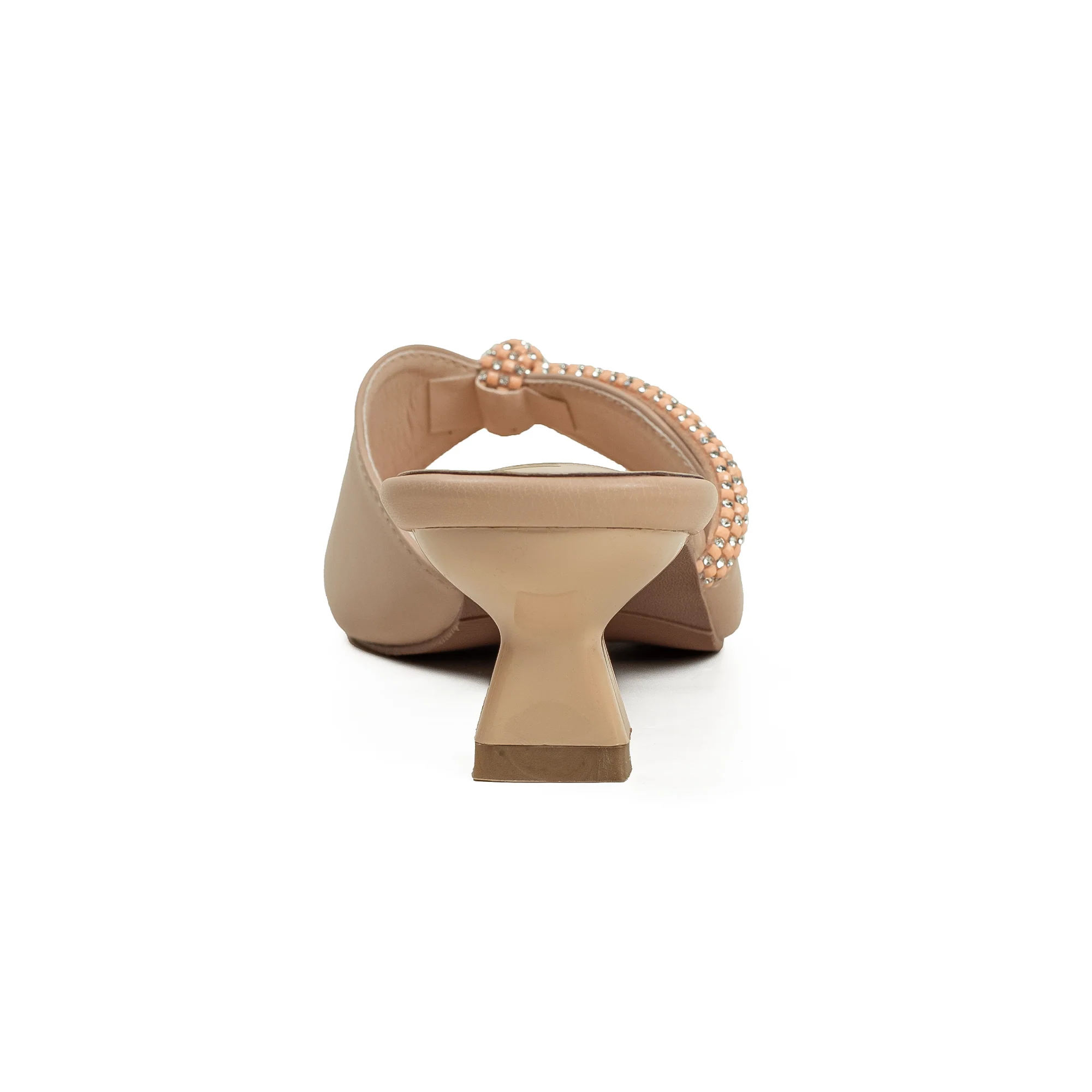 Vibrant Women's Beige Kitten Heel Sandals – Elegant Pearl Strap, PU Leather, Cushioned Insole for Fashion Lovers - Image 3