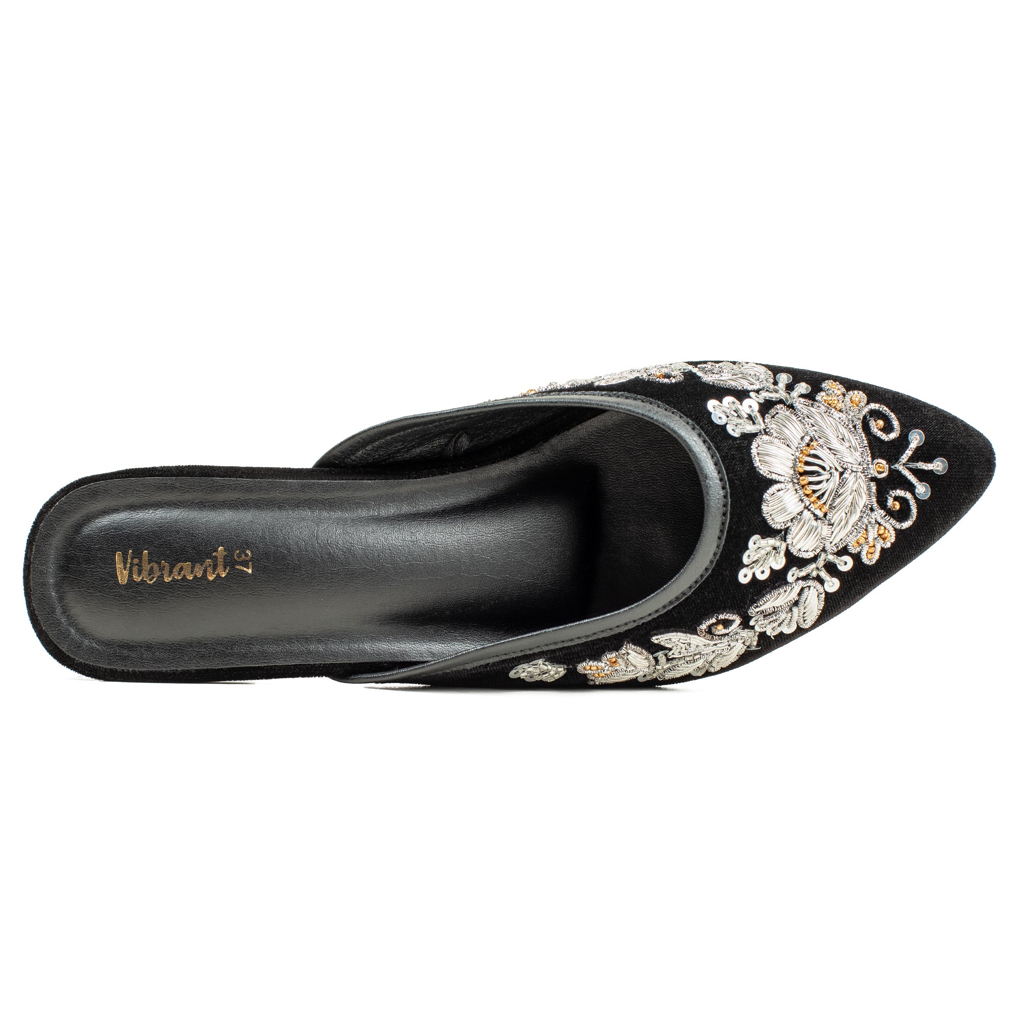 Vibrant Women's Black Embroidered Velvet Block Heel Sandal – Stylish & Comfortable Party Wear Shoes - Image 2