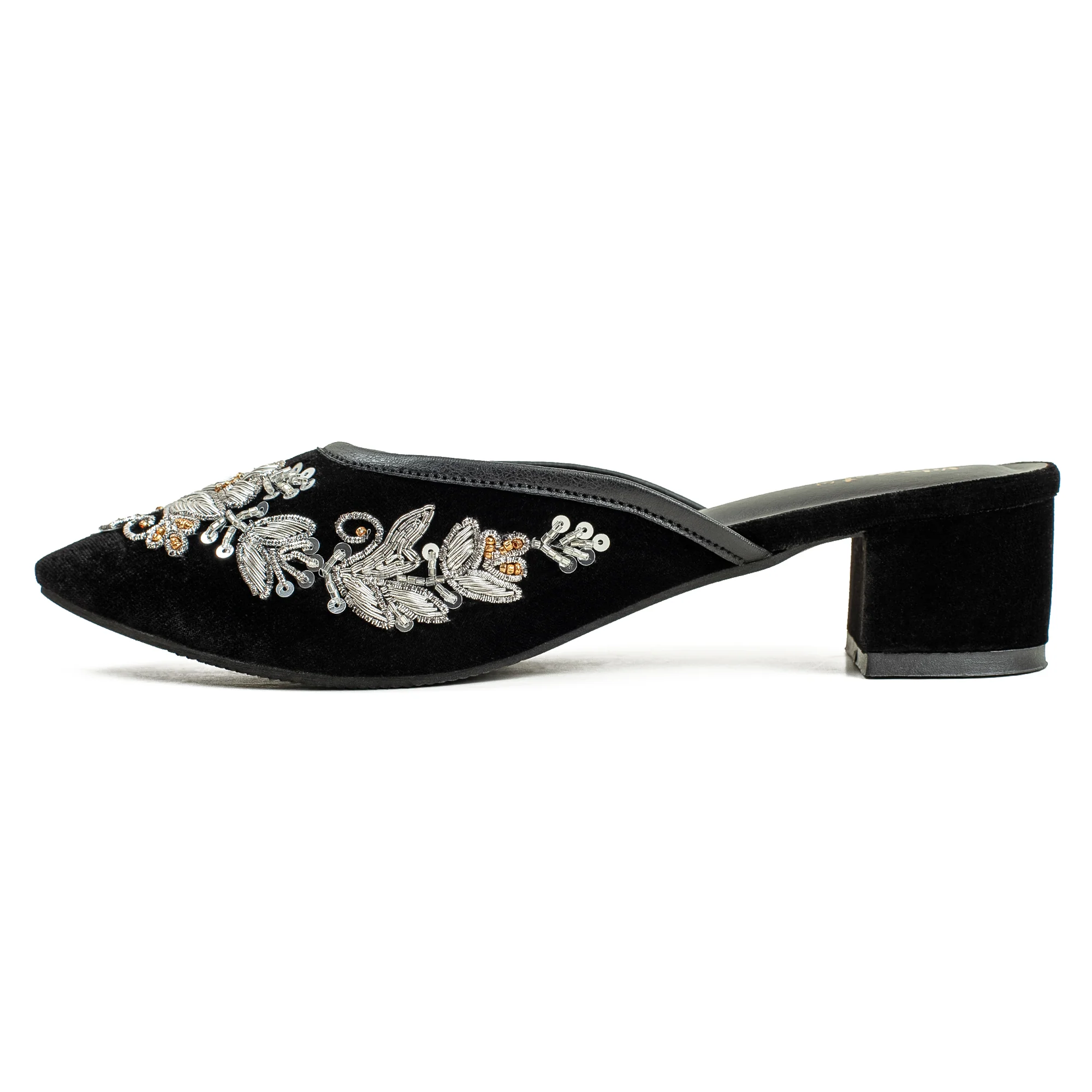 Vibrant Women's Black Embroidered Velvet Block Heel Sandal – Stylish & Comfortable Party Wear Shoes - Image 3