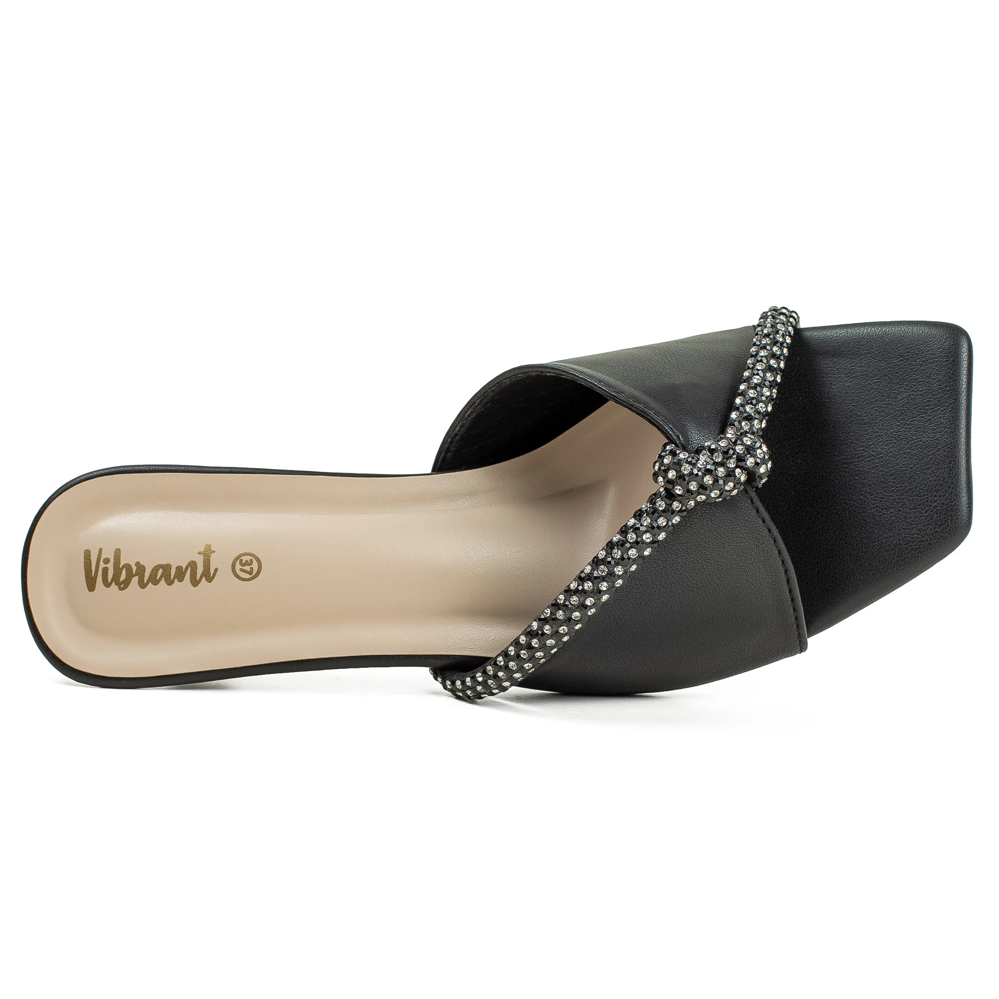 Vibrant Women's Black Kitten Heel Sandals – Elegant Pearl Strap, PU Leather, Cushioned Insole for Fashion Lovers - Image 2