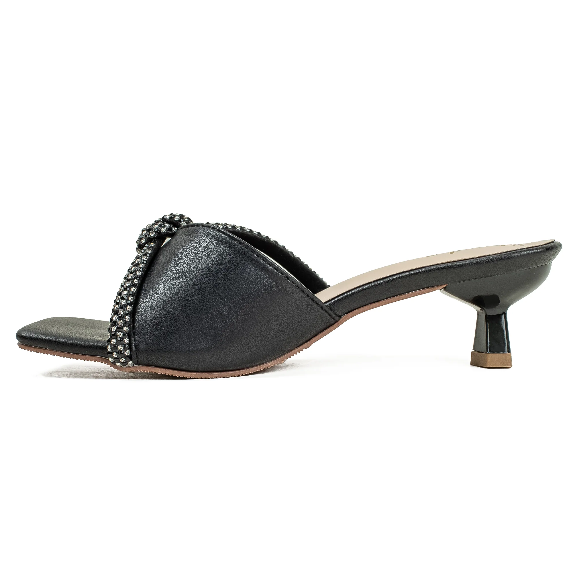 Vibrant Women's Black Kitten Heel Sandals – Elegant Pearl Strap, PU Leather, Cushioned Insole for Fashion Lovers - Image 5
