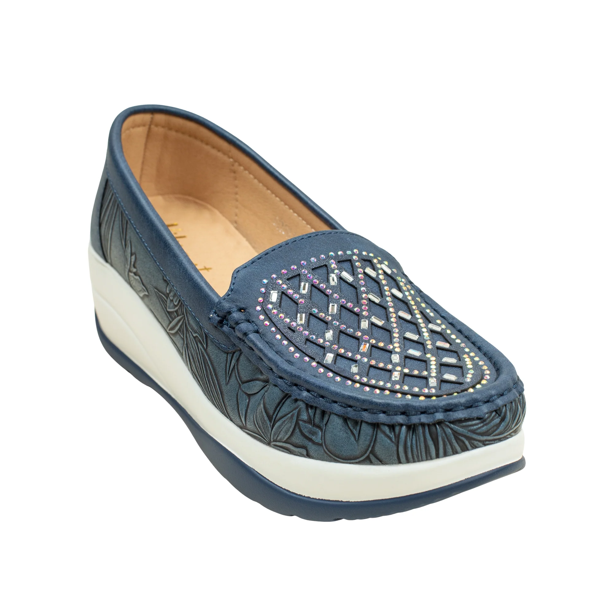 VIBRANT WOMEN'S BLUE SLIP-ON LOAFER (COMFORT MULE) - Image 2