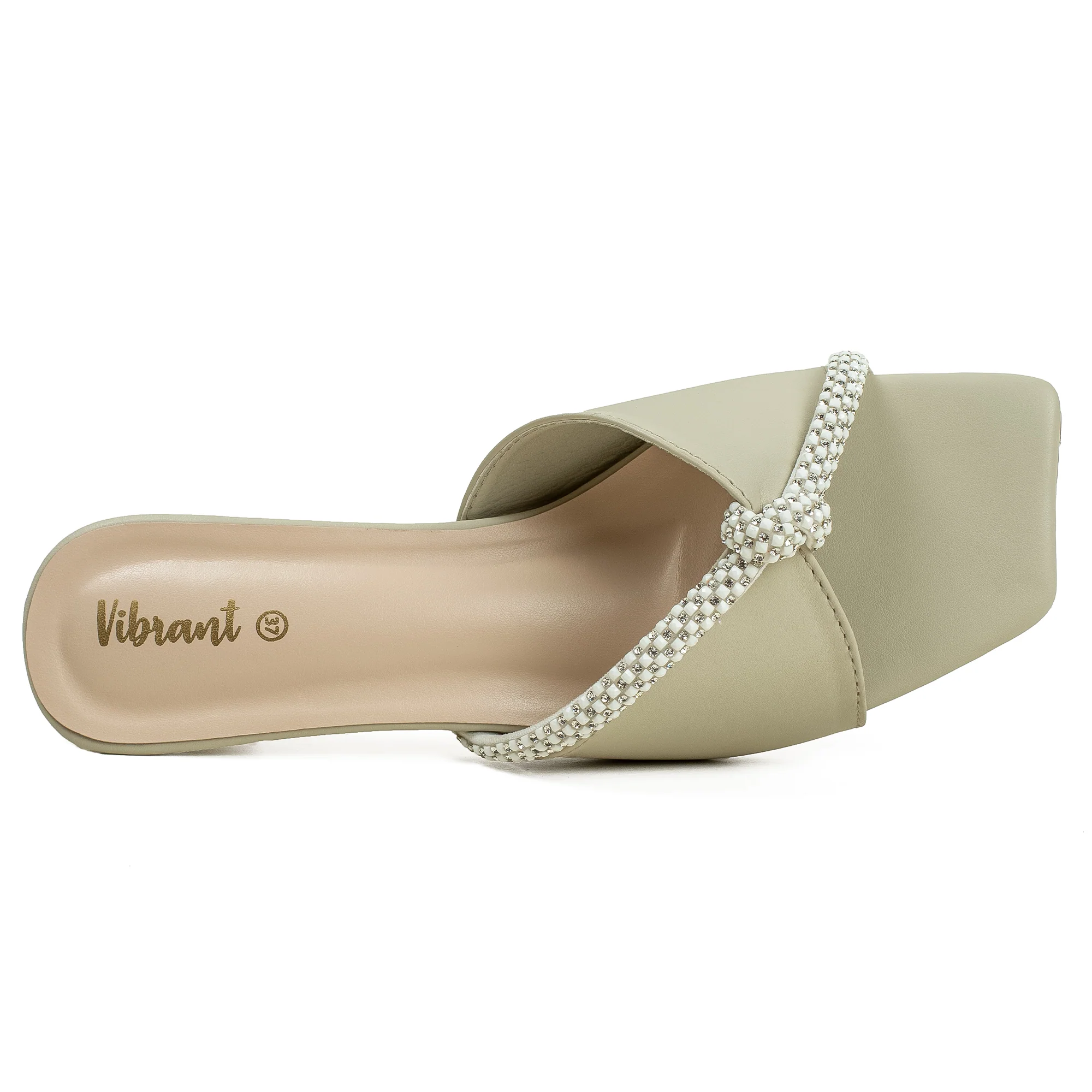 Vibrant Women's Cream Beige Kitten Heel Sandals – Elegant Pearl Strap, PU Leather, Cushioned Insole for Fashion Lovers - Image 2