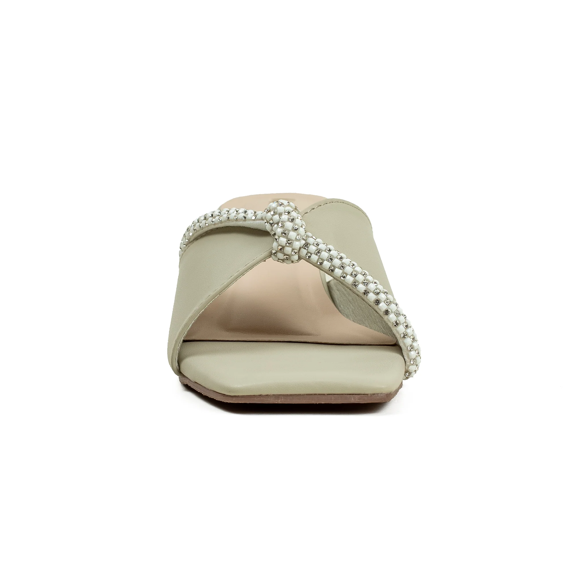 Vibrant Women's Cream Beige Kitten Heel Sandals – Elegant Pearl Strap, PU Leather, Cushioned Insole for Fashion Lovers - Image 4