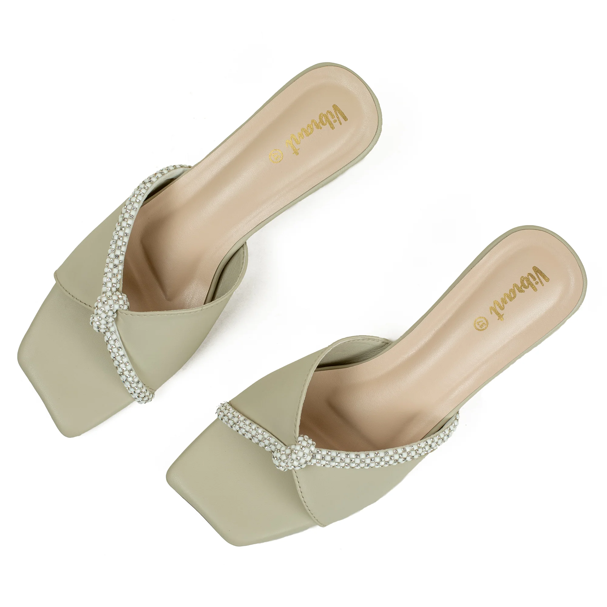 Vibrant Women's Cream Beige Kitten Heel Sandals – Elegant Pearl Strap, PU Leather, Cushioned Insole for Fashion Lovers - Image 8