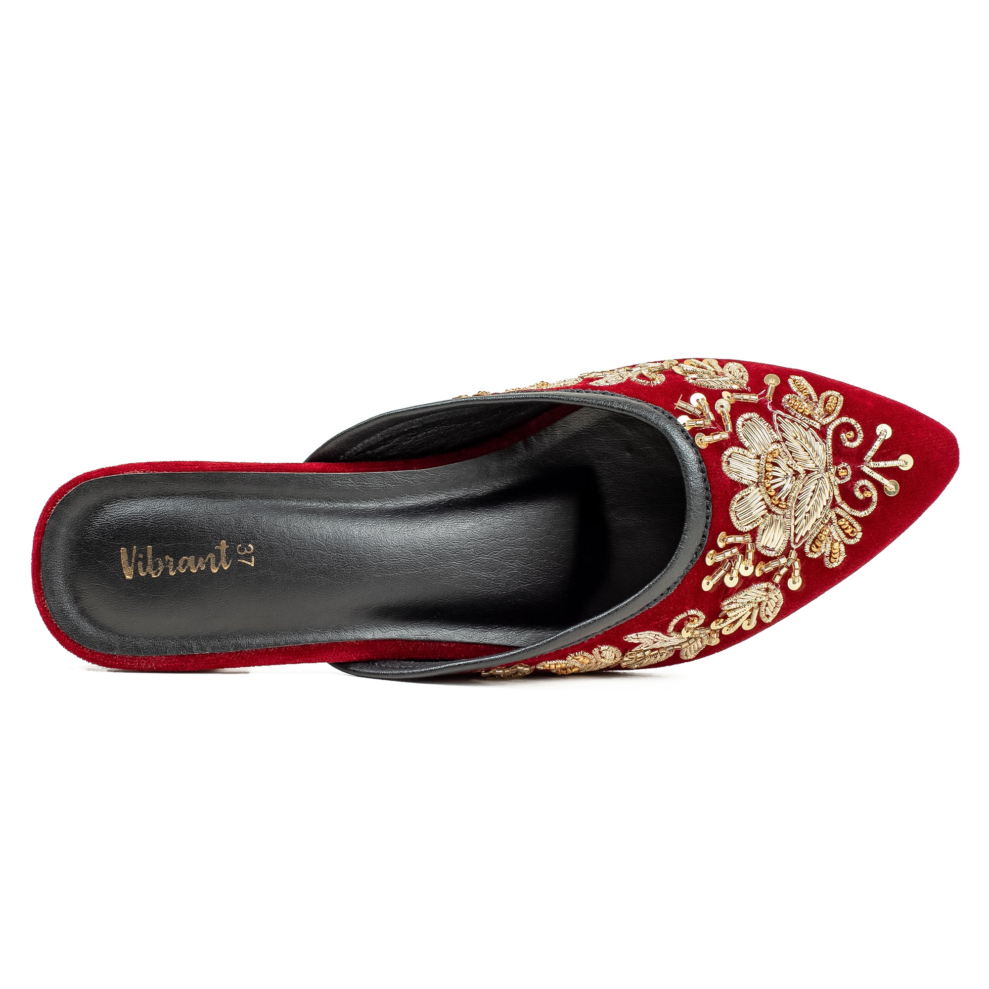 Vibrant Women's Red Embroidered Velvet Block Heel Sandal – Stylish & Comfortable Party Wear Shoes - Image 2