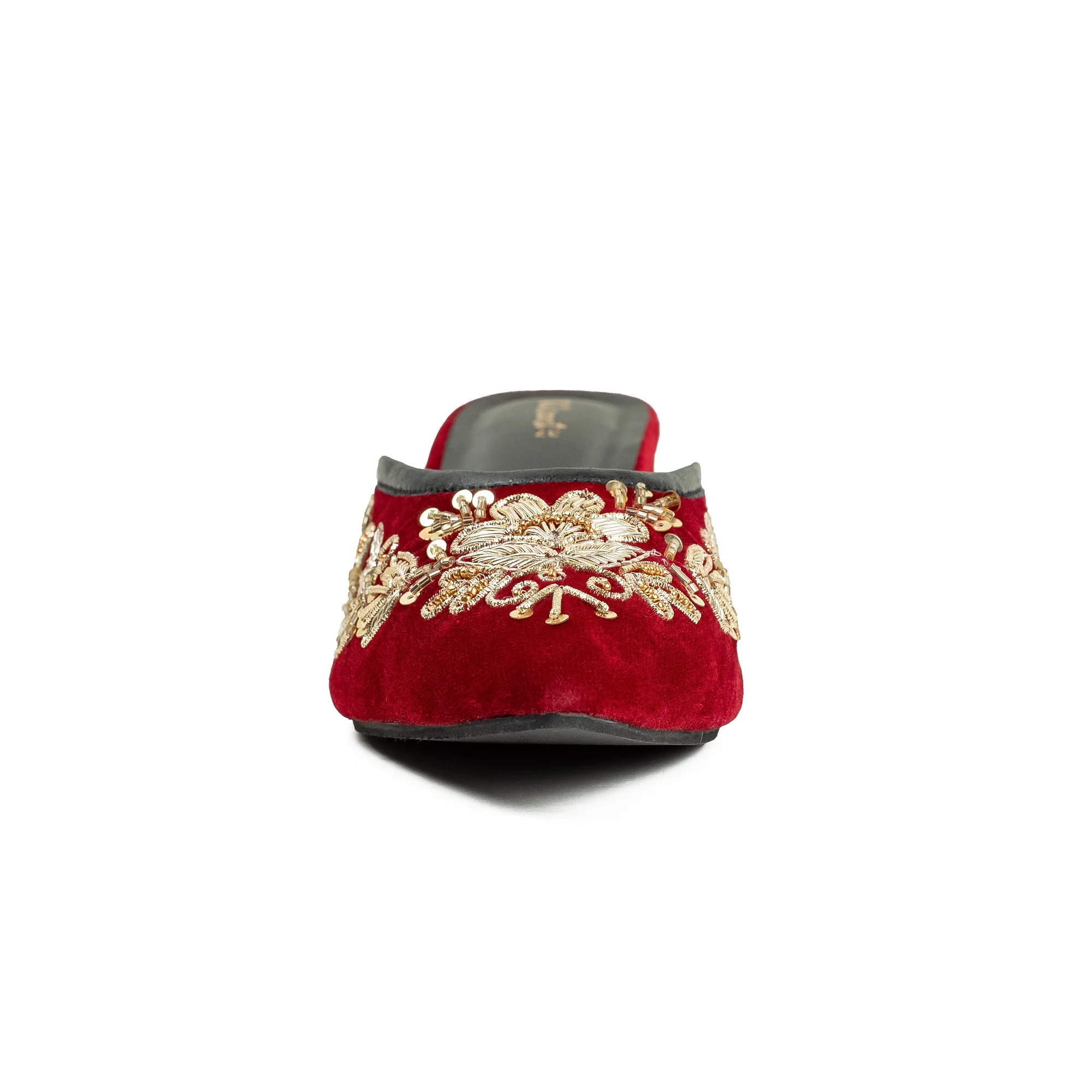 Vibrant Women's Red Embroidered Velvet Block Heel Sandal – Stylish & Comfortable Party Wear Shoes - Image 3