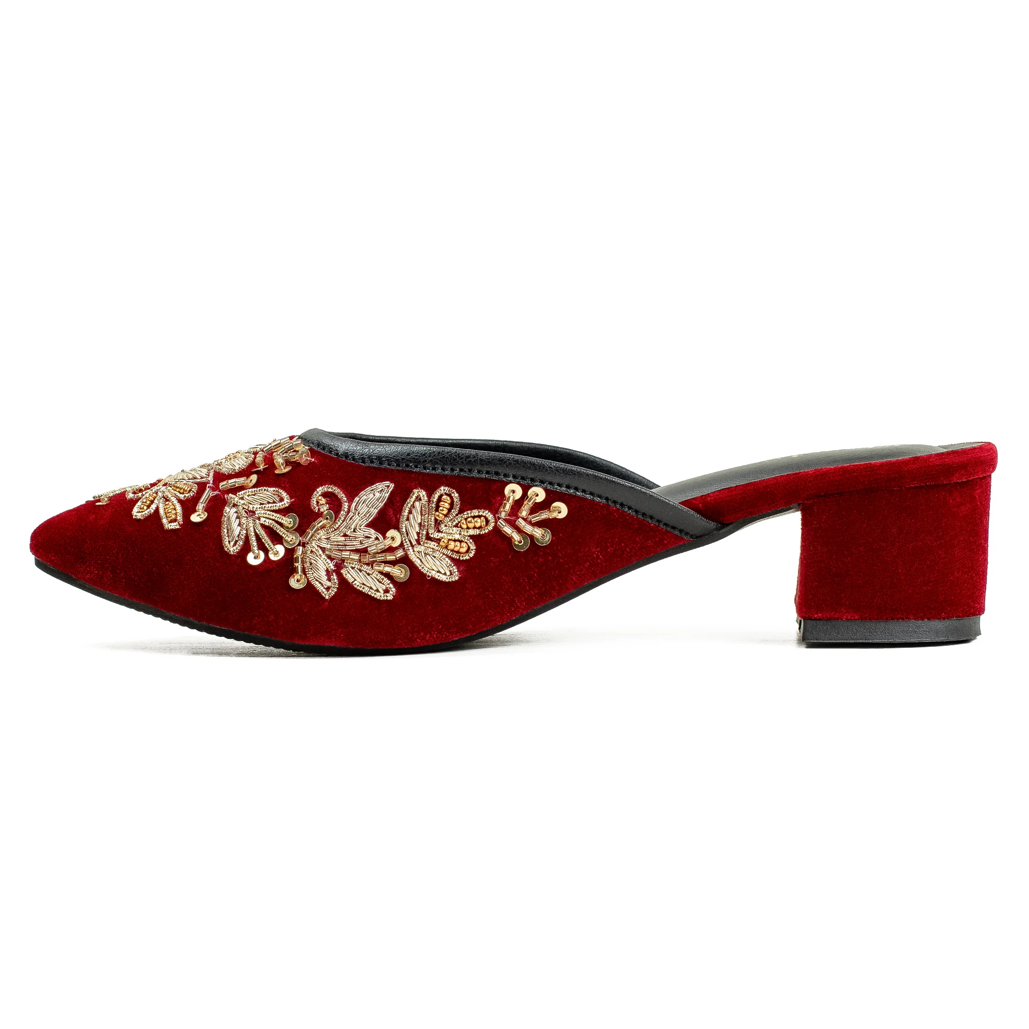 Vibrant Women's Red Embroidered Velvet Block Heel Sandal – Stylish & Comfortable Party Wear Shoes - Image 5