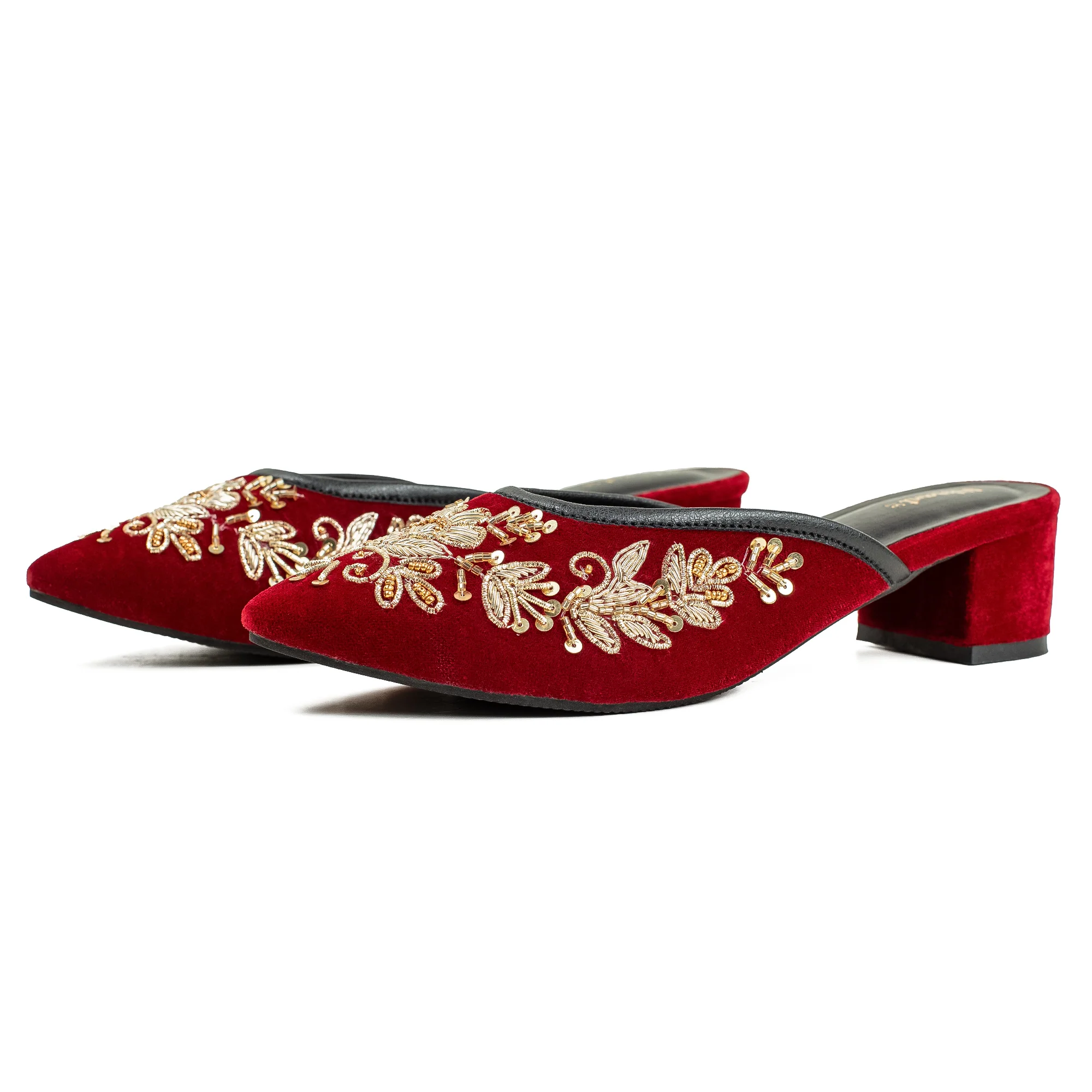Vibrant Women's Red Embroidered Velvet Block Heel Sandal – Stylish & Comfortable Party Wear Shoes - Image 7