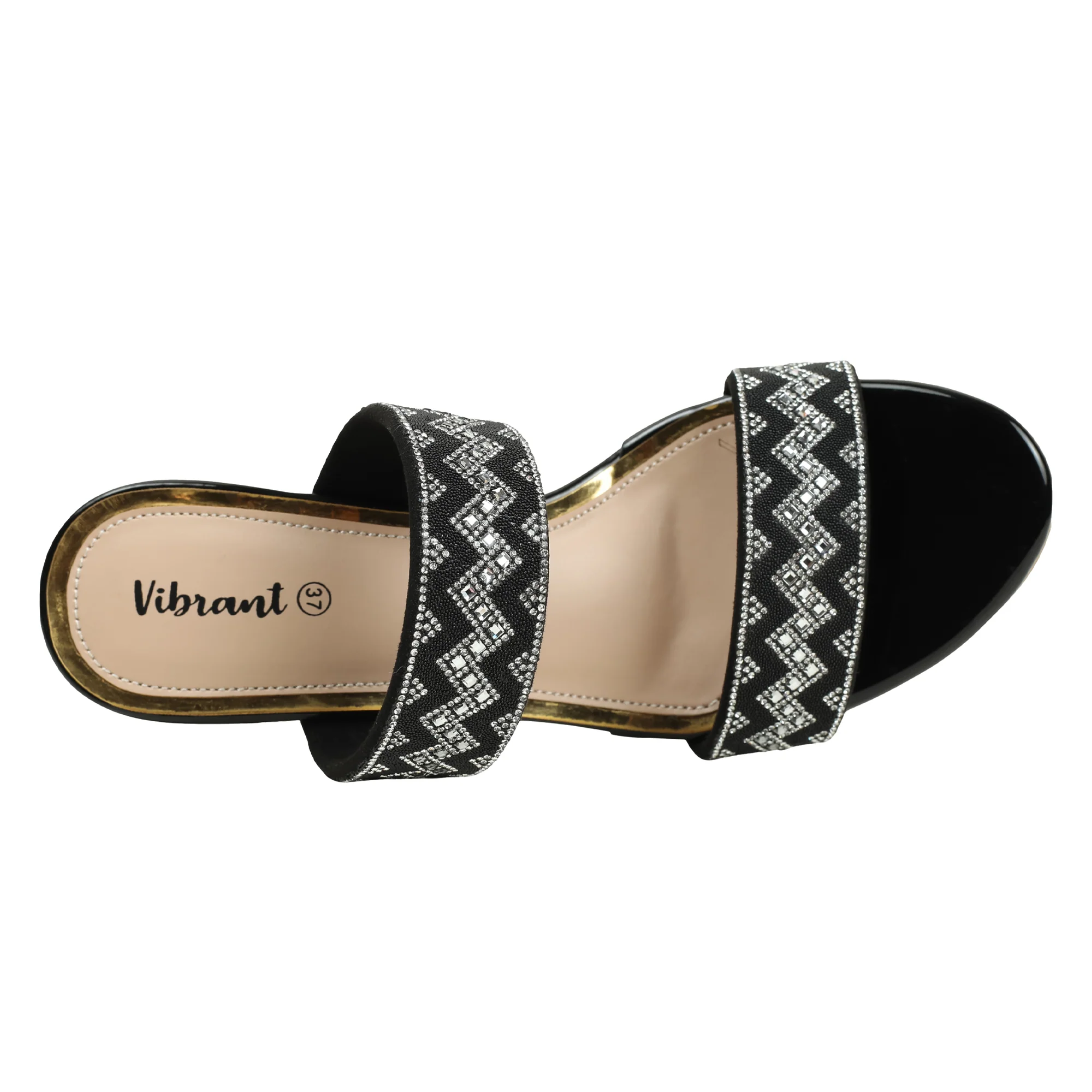 Zigzag Pattern Black Block Heel Sandal - Image 2