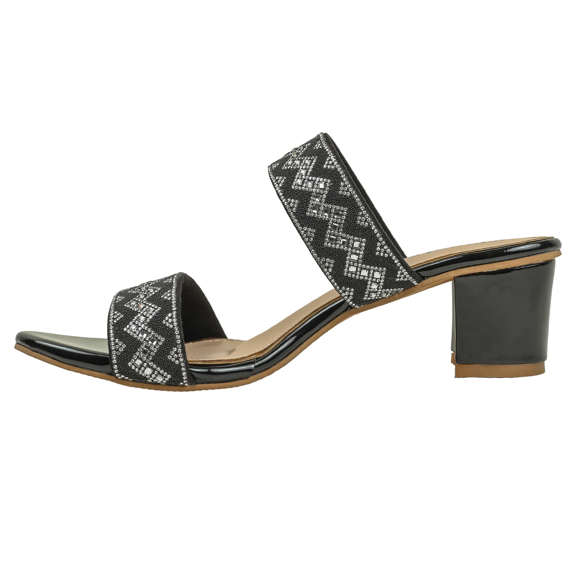 Zigzag Pattern Black Block Heel Sandal - Image 3