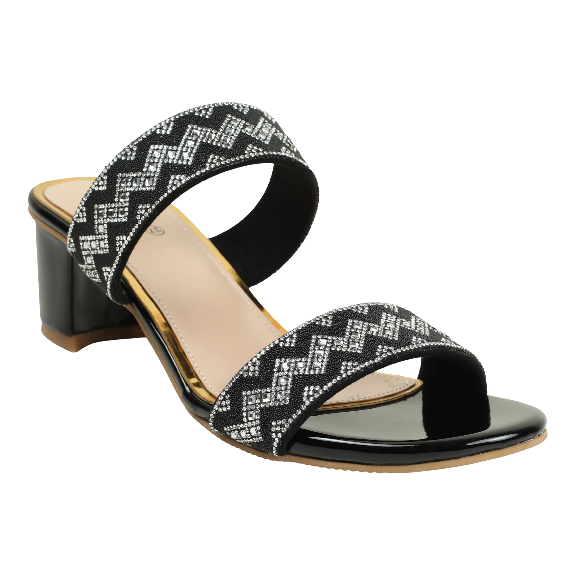 Zigzag Pattern Black Block Heel Sandal - Image 4