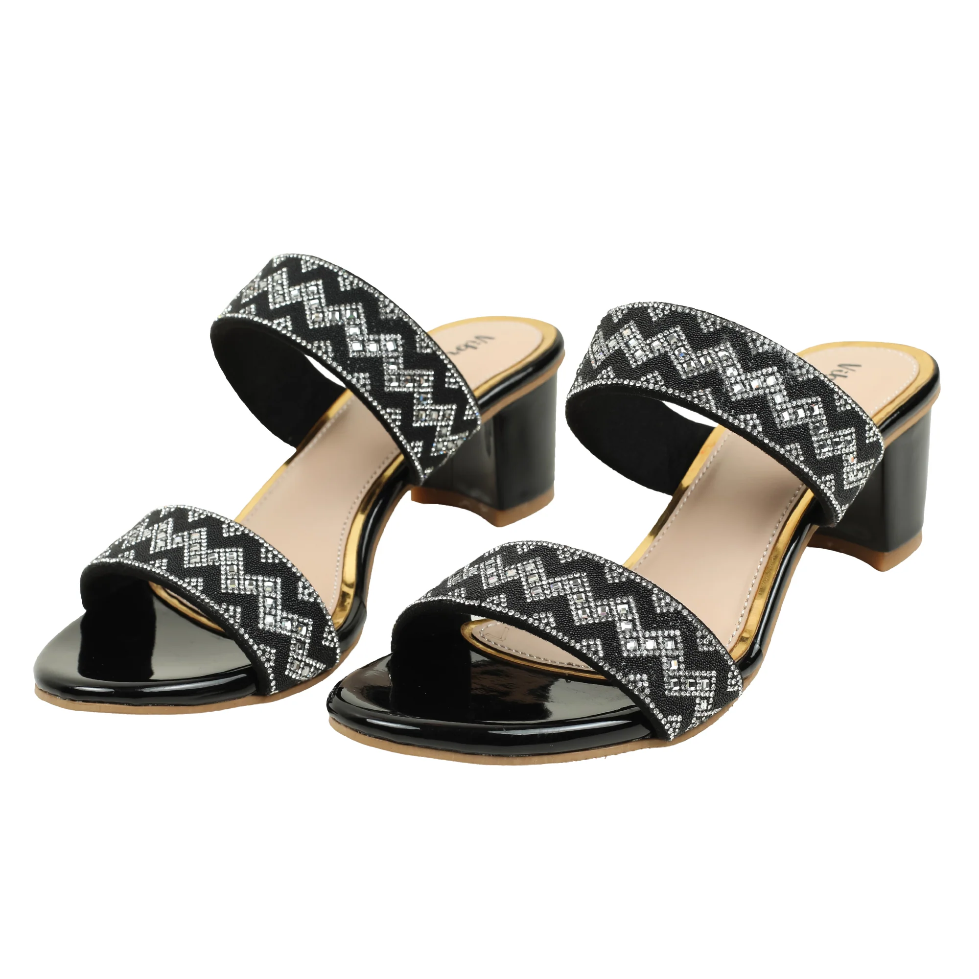 Zigzag Pattern Black Block Heel Sandal - Image 7