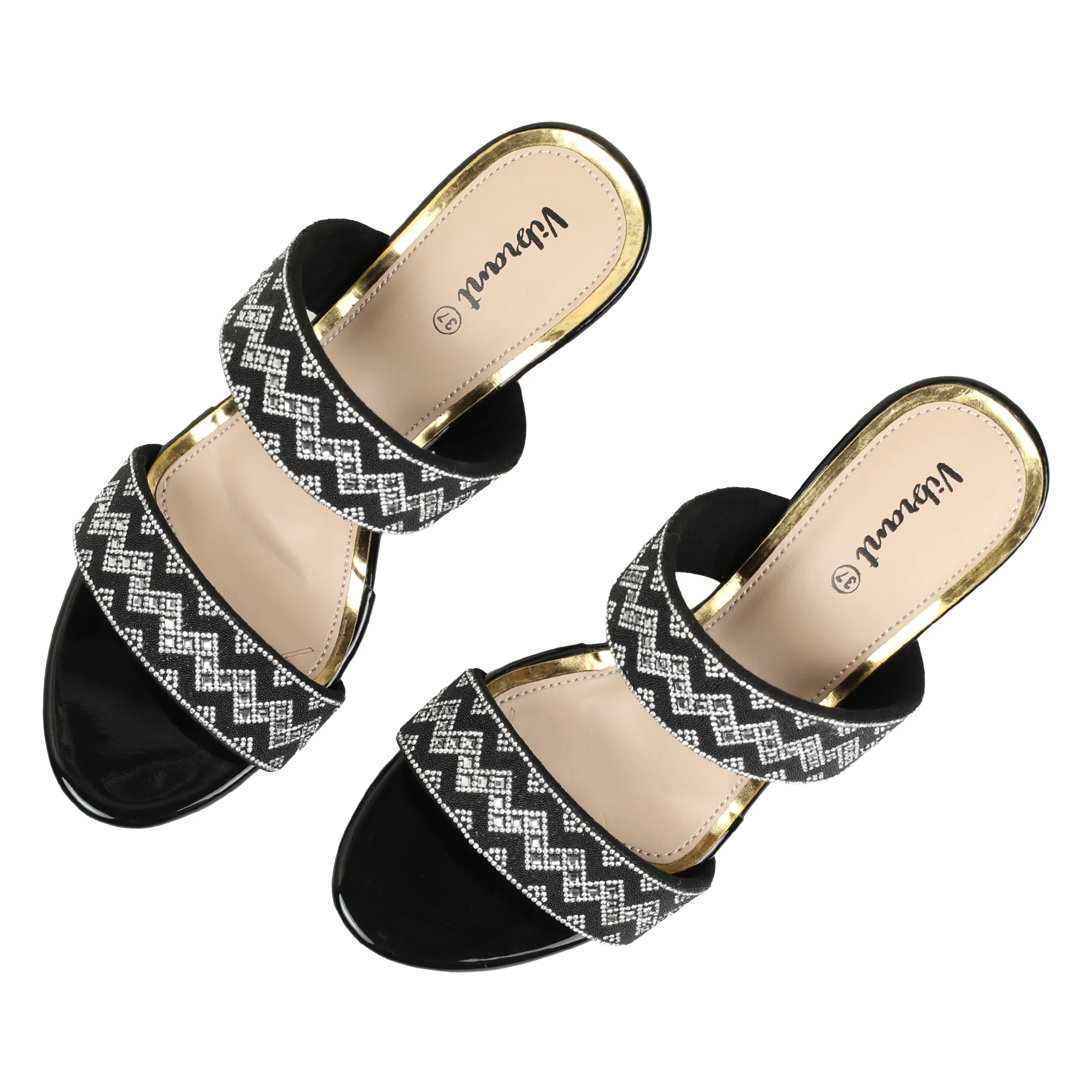 Zigzag Pattern Black Block Heel Sandal - Image 8